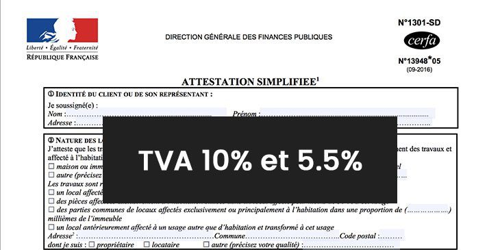 Attestation de TVA simplifiée 10% et 5.5%
