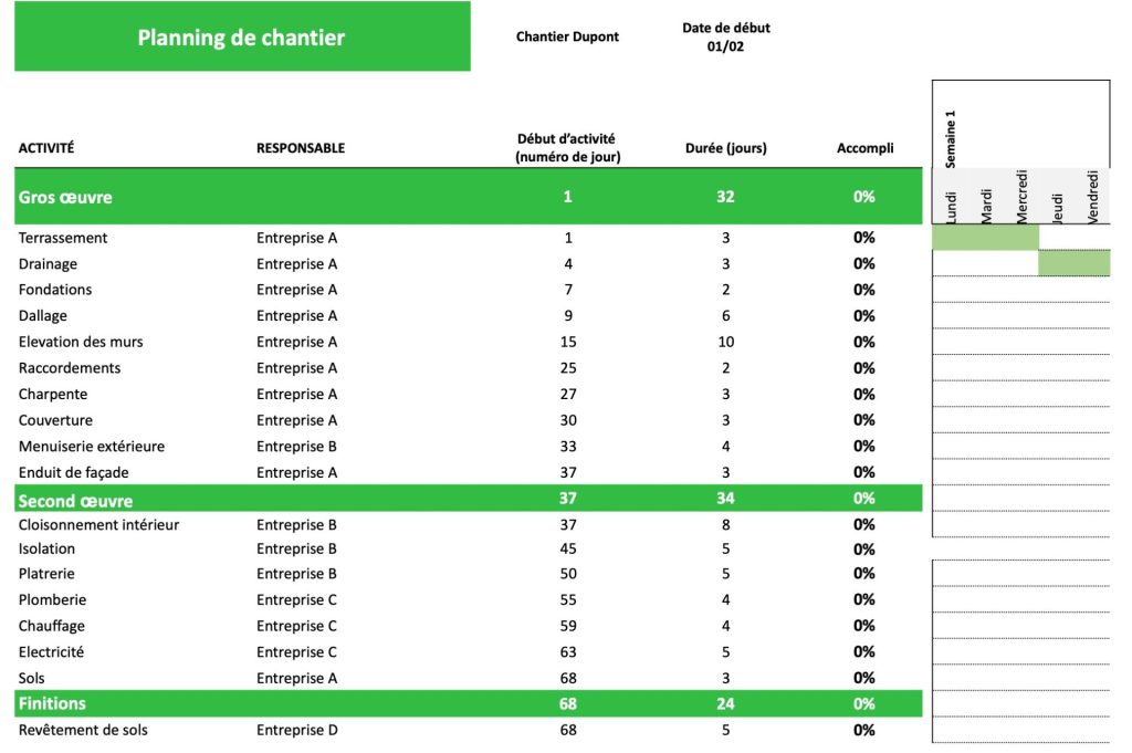 modèle planning excel indendant