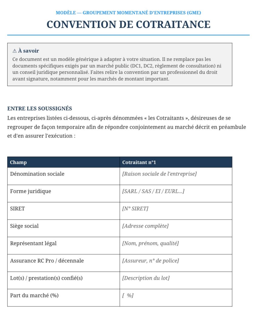 modèle contrat cotraitance