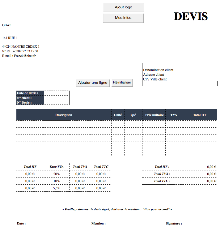 modèle de devis Obat