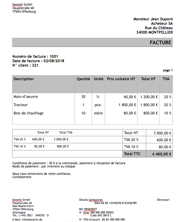 modèle de facture gratuit sevdesk