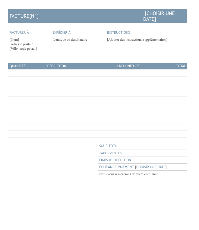 modèle facture microsoft office