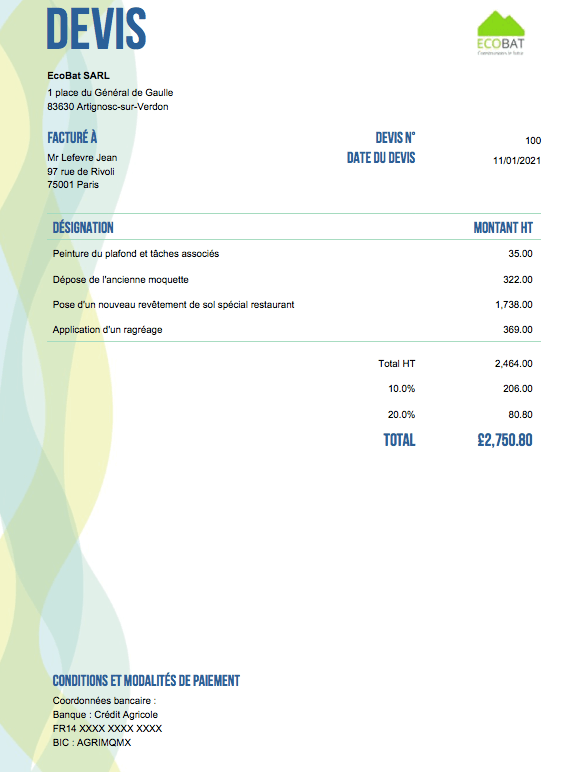 devis invoice home