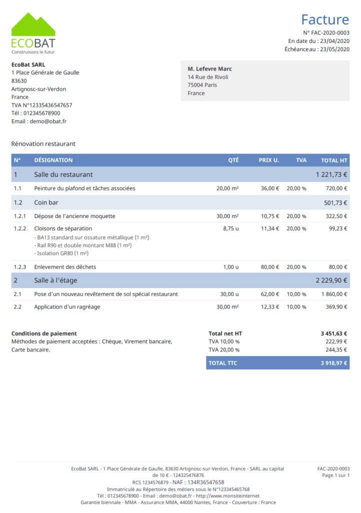 Facture auto-entrepreneur : Modèle Excel gratuit