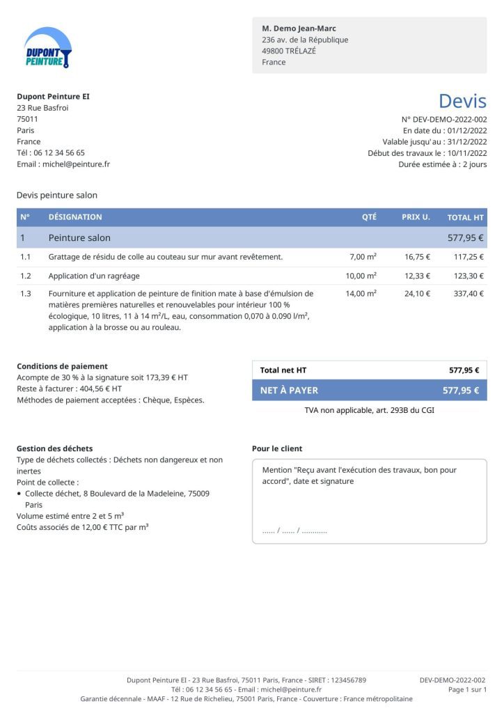 modèle devis bâtiment