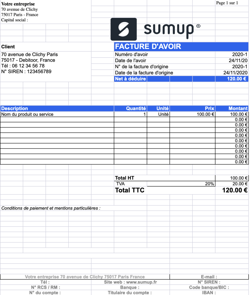modele facture d'avoir gratuit