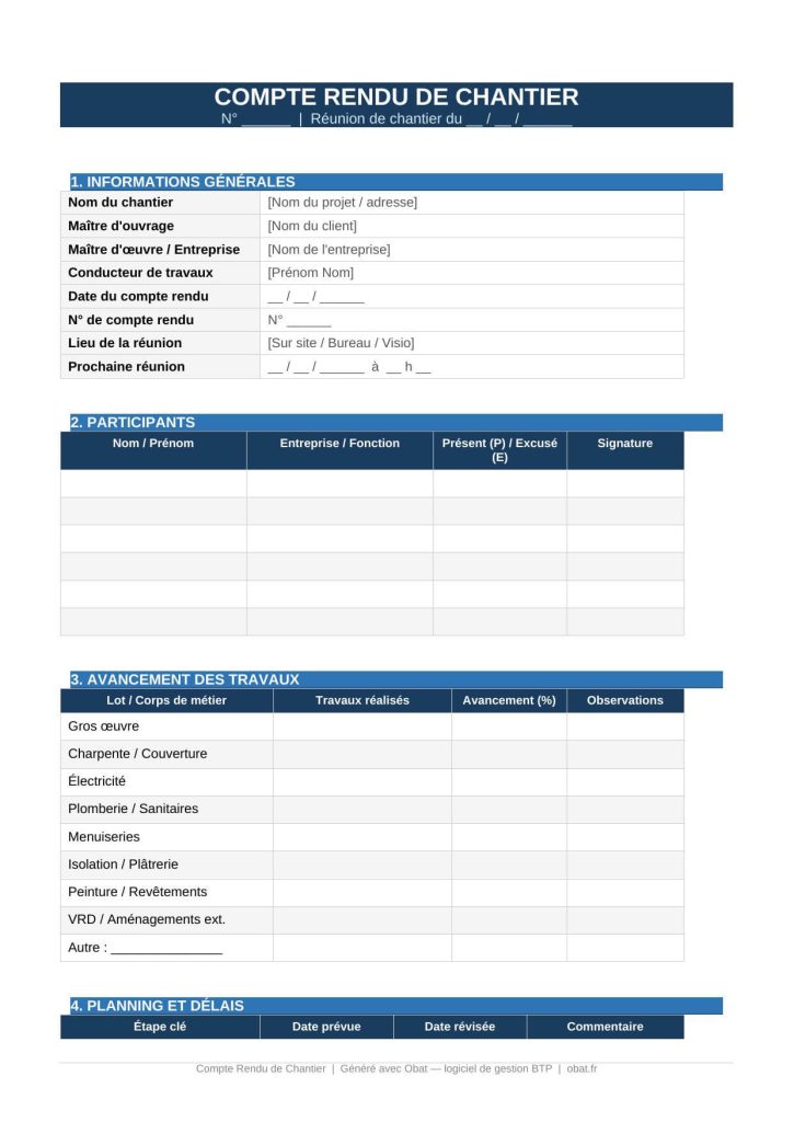 modèle de compte rendu de chantier