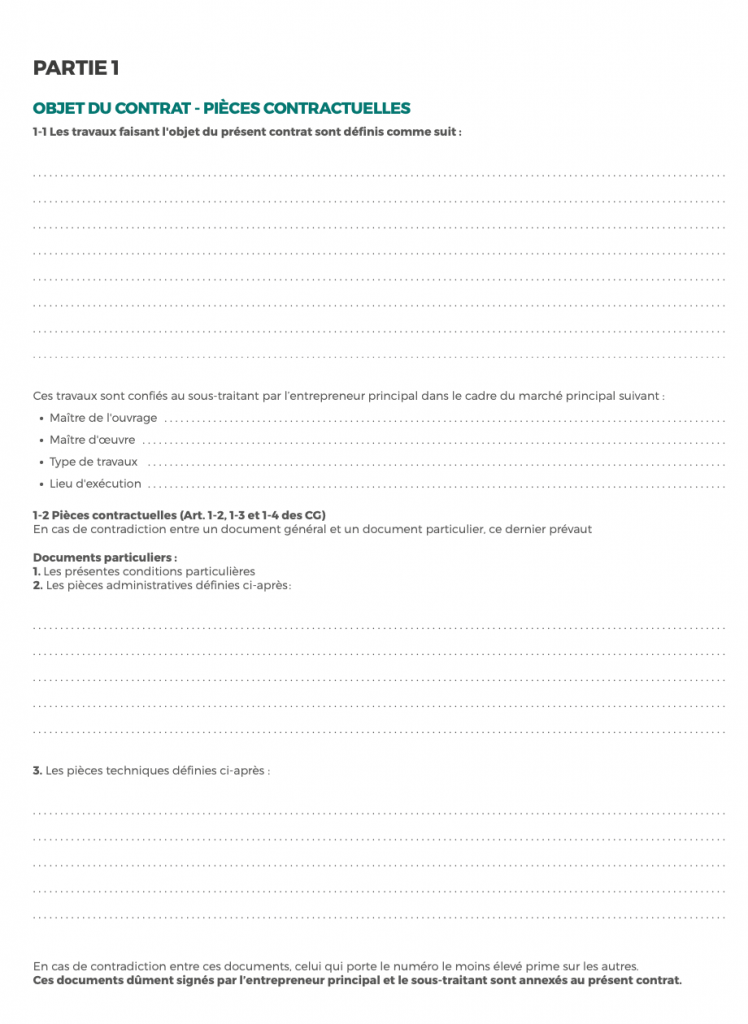 modele contrat sous traitance btp