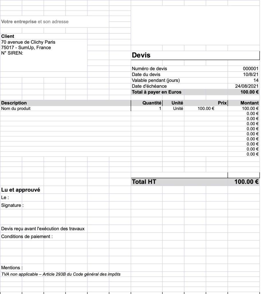 modèle de devis sans tva sumup