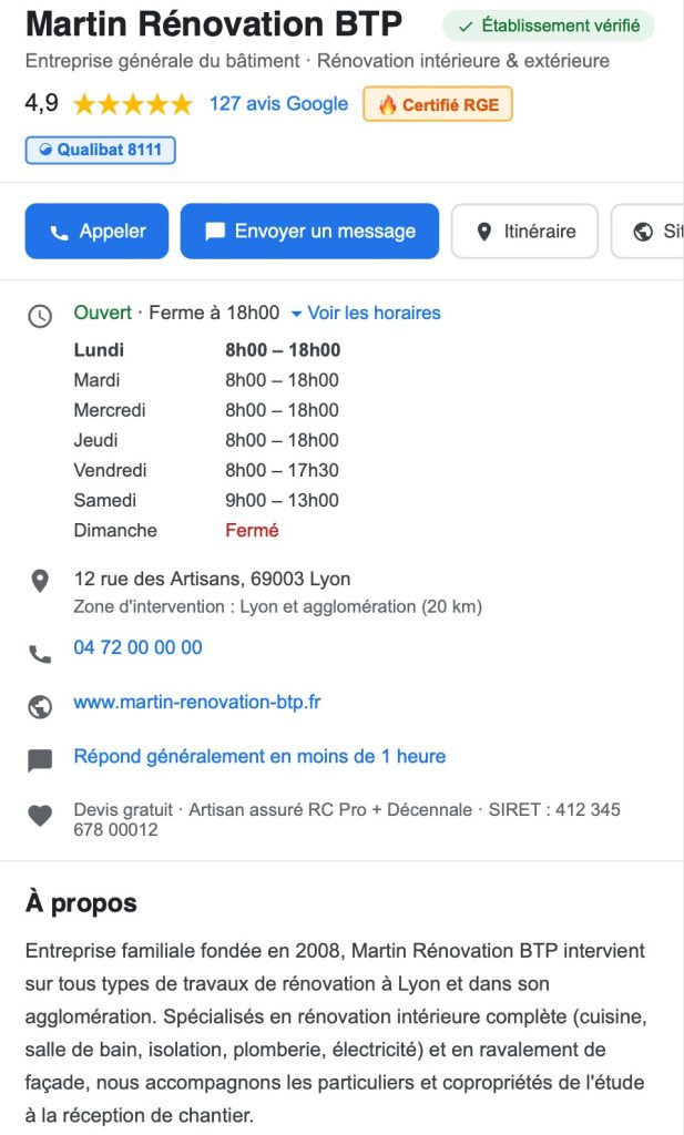 exemple de fiche googlemybusiness btp