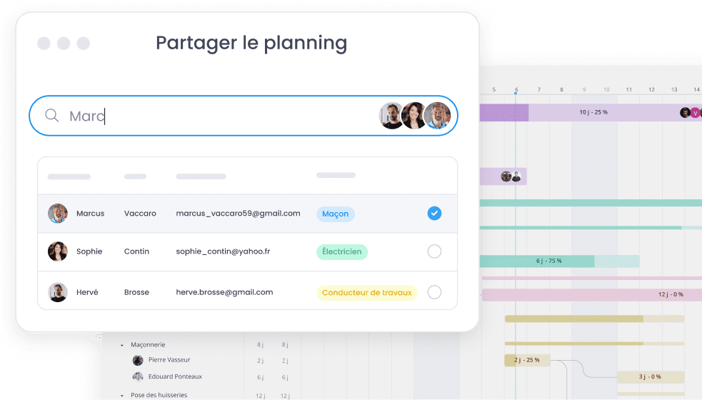 Planning de chantier - Partager aux equipes